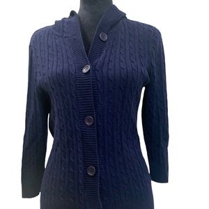 Willi Smith Cable Knit Sweater Hoodie, 3/4 sleeve Front Buttons size M